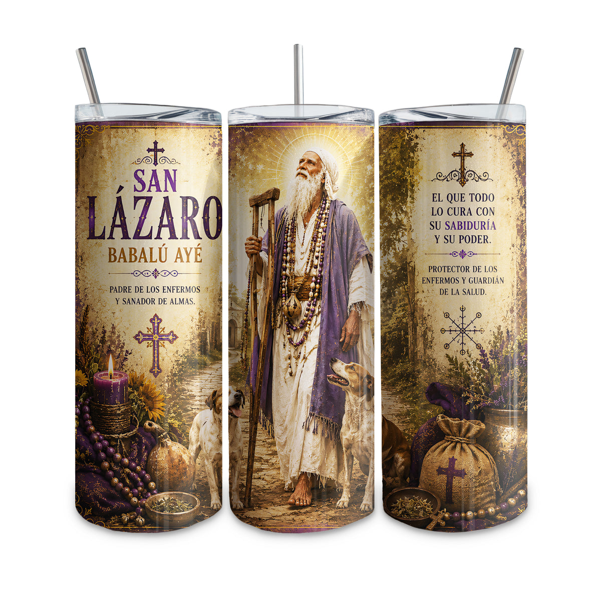 20 oz thermal tumbler, straight glass type, with custom design. Yoruba Religion