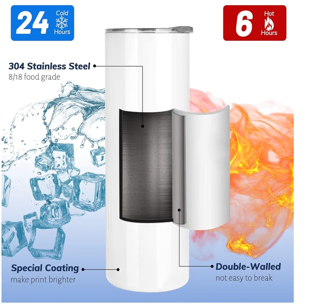 20 oz Straight Stainless Steel Tumbler with Leakproof Lid and Metal Straw