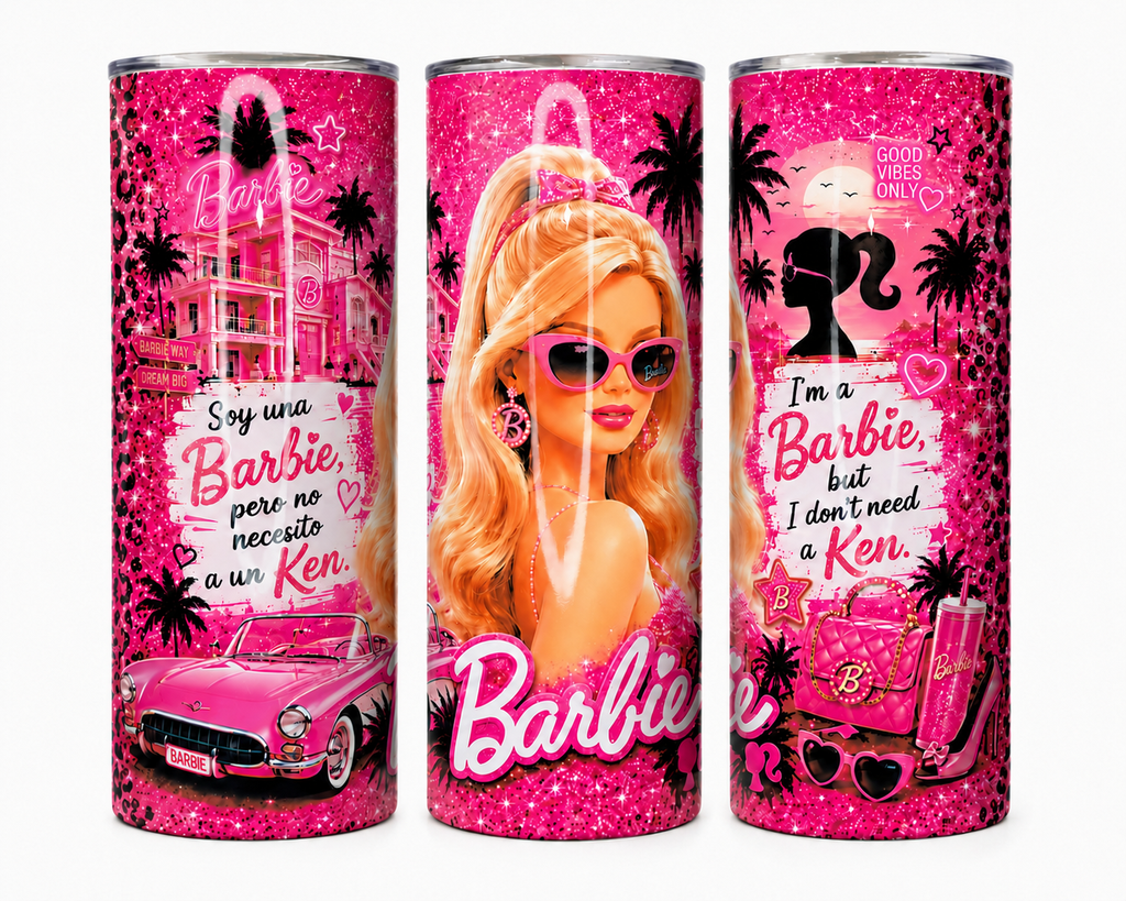 20 oz insulated straight tumbler with custom design (Barbie)