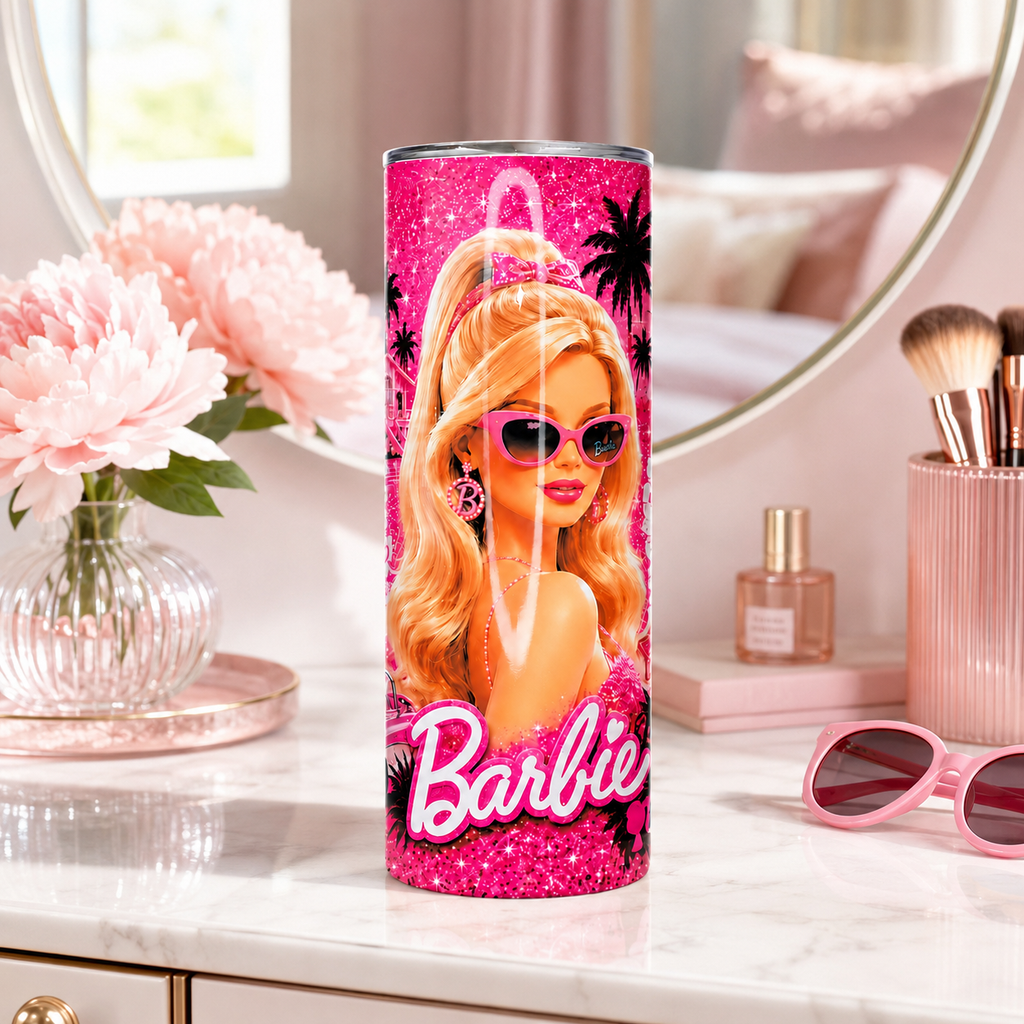 20 oz insulated straight tumbler with custom design (Barbie)